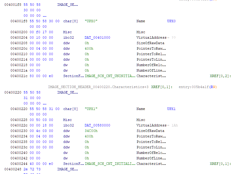 UPX0, UPX1 sections